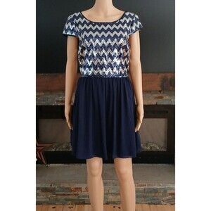 B. Darlin Sequence Sheer Pleated Flowing Mini Dress Women's Size 13/14 Blue